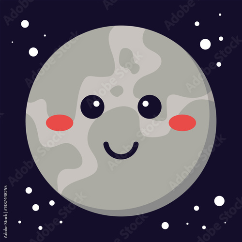 Cute vector illustration of the planet Pluto in cartoon style, perfect for kids’ educational materials or space-themed designs.