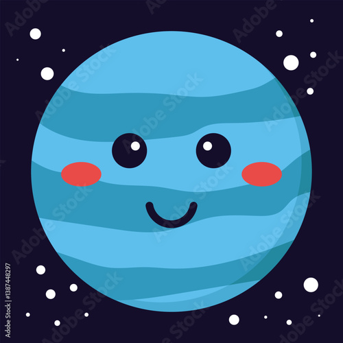 Cute vector illustration of the planet Neptune in cartoon style, perfect for kids’ educational materials or space-themed designs.