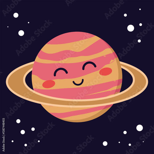 Cute vector illustration of the planet Saturn in cartoon style, perfect for kids’ educational materials or space-themed designs.