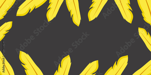 Bright yellow feathers form a beautiful border on a dark background, perfect for artistic designs