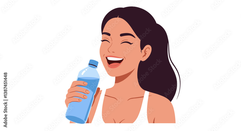 Happy woman smiling while drinking water from a bottle Happy woman smiling while drinking water from a bottle