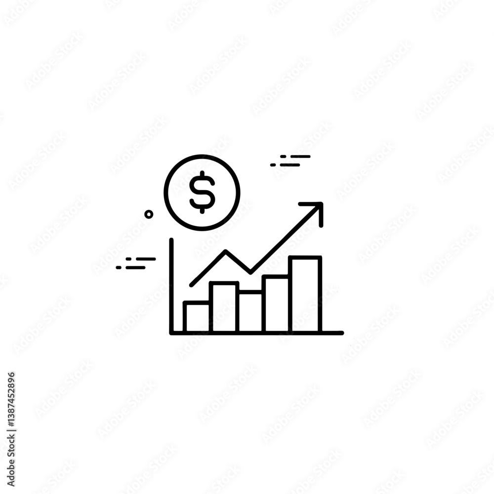 Financial growth chart showing increasing profits and dollar sign Financial growth chart showing increasing profits and dollar sign