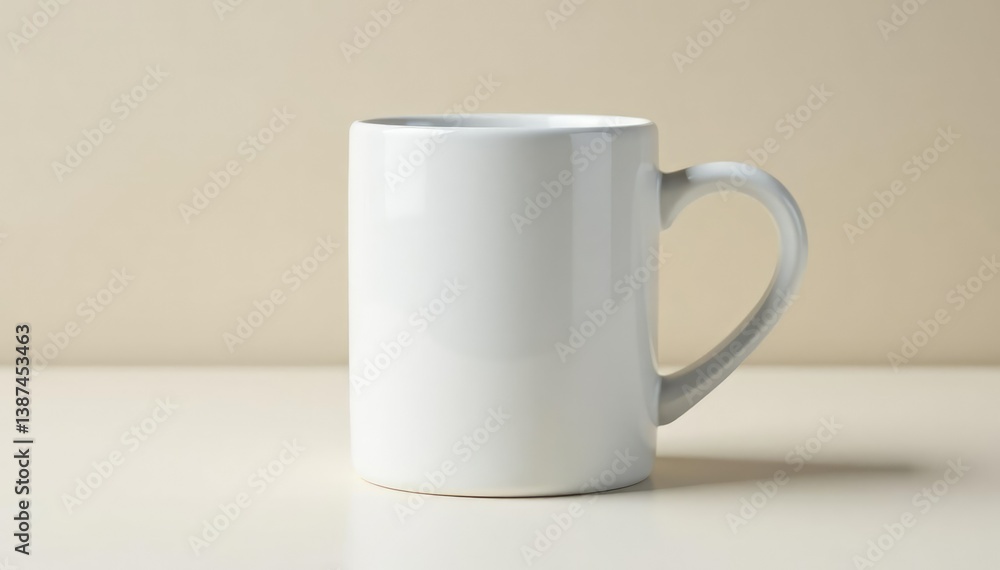 Fototapeta premium Classic white ceramic mug, handle detail visible , drinkware, crockery