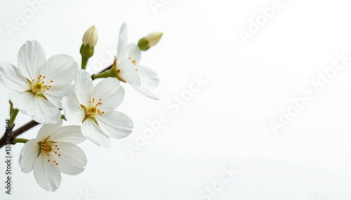 Delicate white blossoms against pure white backdrop, macro, bright, clean white