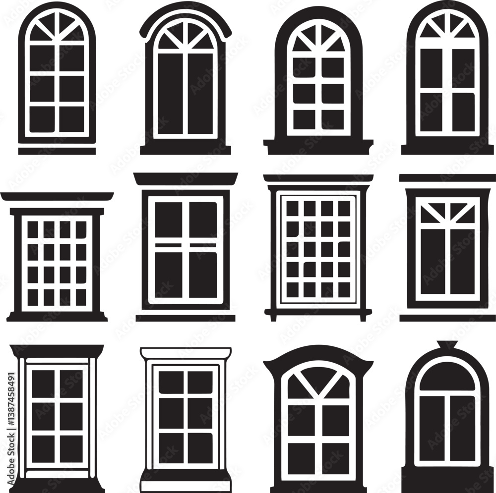 Obraz premium Collection of Vector Black and White Window Designs.