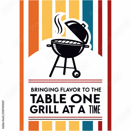 Flavorful Barbecue Grill Artwork With Retro Stripes For Cookout Illustrations