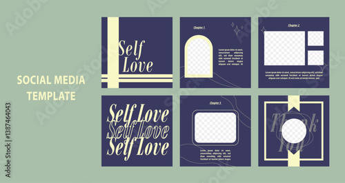 social media banner for feed in dark blue and cream. suitable as social media post and as promotion. selflove banner