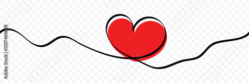 Heart line scribble style decoration element vector illustration. One continuous line art drawing for valentine's day. Double color heart wavy line. Romantic relationship concept for wedding.