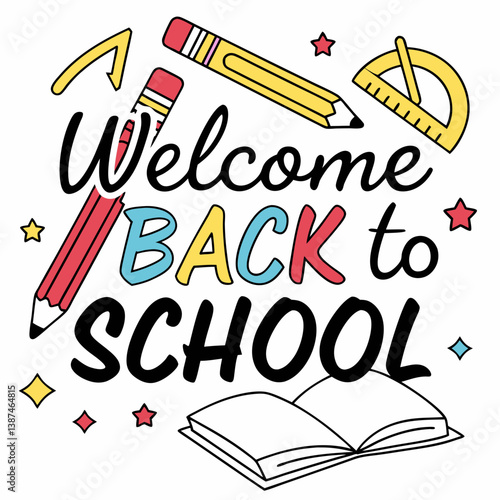 Fun Welcome Back To School Vector With Pencils And Book Illustration