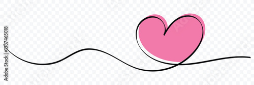 Heart line scribble style decoration element vector illustration. One continuous line art drawing for valentine's day. Double color heart wavy line. Romantic relationship concept for wedding.