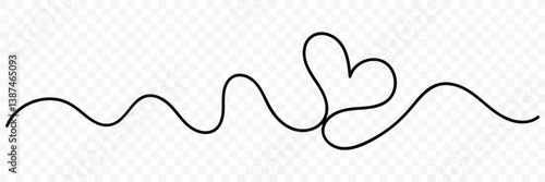Hand drawn linear love heart design icon. Continuous line drawing of heart with heartbeat. Abstract hearts line art. Pulse trace. One line drawing. Vector illustration.