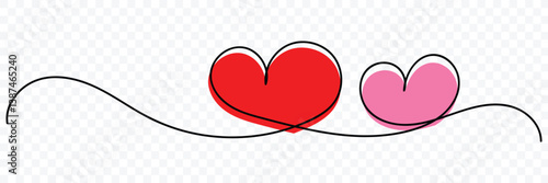Continuous line drawing of heart with heartbeat. Pulse trace. Abstract hearts icon. One line drawing. Banner for valentine's day. Single line art. Vector illustration.