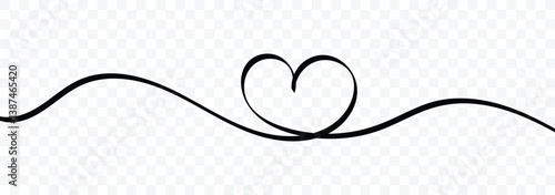 Hand drawn linear love heart design icon. Continuous line drawing of heart with heartbeat. Abstract hearts line art. Pulse trace. One line drawing. Vector illustration.