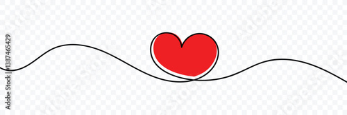 Heart line scribble style decoration element vector illustration. One continuous line art drawing for valentine's day. Double color heart wavy line. Romantic relationship concept for wedding.