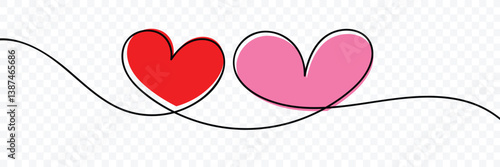 Continuous line drawing of heart with heartbeat. Pulse trace. Abstract hearts icon. One line drawing. Banner for valentine's day. Single line art. Vector illustration.