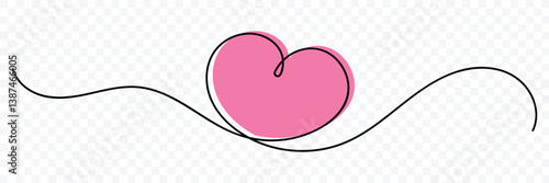 Heart line scribble style decoration element vector illustration. One continuous line art drawing for valentine's day. Double color heart wavy line. Romantic relationship concept for wedding.