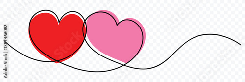 Continuous line drawing of heart with heartbeat. Pulse trace. Abstract hearts icon. One line drawing. Banner for valentine's day. Single line art. Vector illustration.
