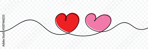 Continuous line drawing of heart with heartbeat. Pulse trace. Abstract hearts icon. One line drawing. Banner for valentine's day. Single line art. Vector illustration.