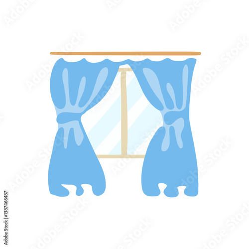 Curtain on the window. Blue curtains in cartoon style. Vector illustration isolated on white background.