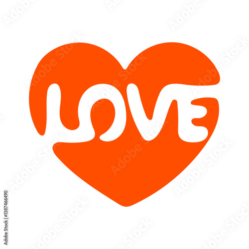Red heart with the inscription Love inside. Love sign. Simple vector illustration. Isolated on white background.