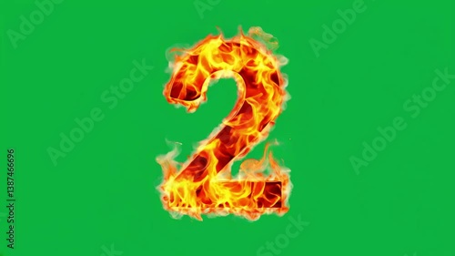 Fire number 2 on green screen background