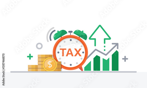 Tax activities and money icon collection with colorful cartoon style including coin, dollar bill and saving. Flat vector illustration.