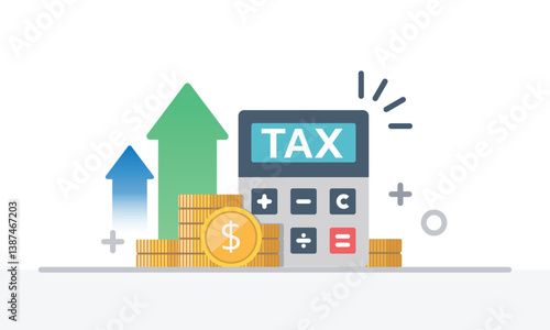 Tax activities and money icon collection with colorful cartoon style including coin, dollar bill and saving. Flat vector illustration.