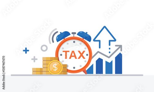 Tax activities and money icon collection with colorful cartoon style including coin, dollar bill and saving. Flat vector illustration.