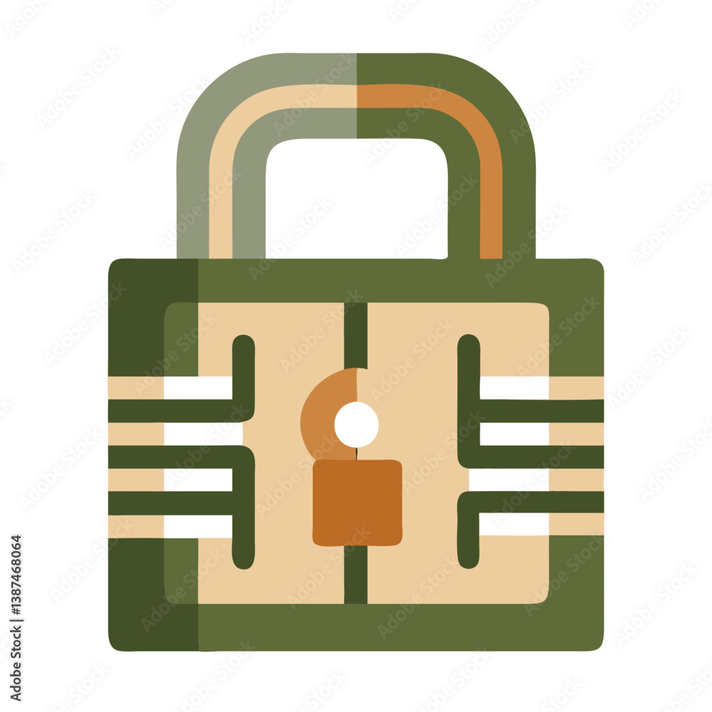Stylish Green and Beige Padlock Icon on White Background with Copy Space