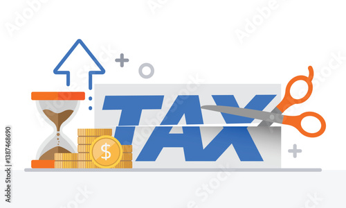 Tax activities and money icon collection with colorful cartoon style including coin, dollar bill and saving. Flat vector illustration.