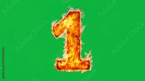Fire number 1 on green screen background