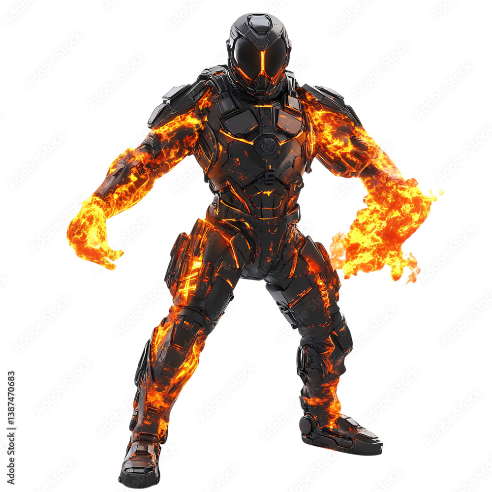 Fireman Character with Fiery Energy Isolated on Transparent Background Fireman Character with Fiery Energy Isolated on Transparent Background