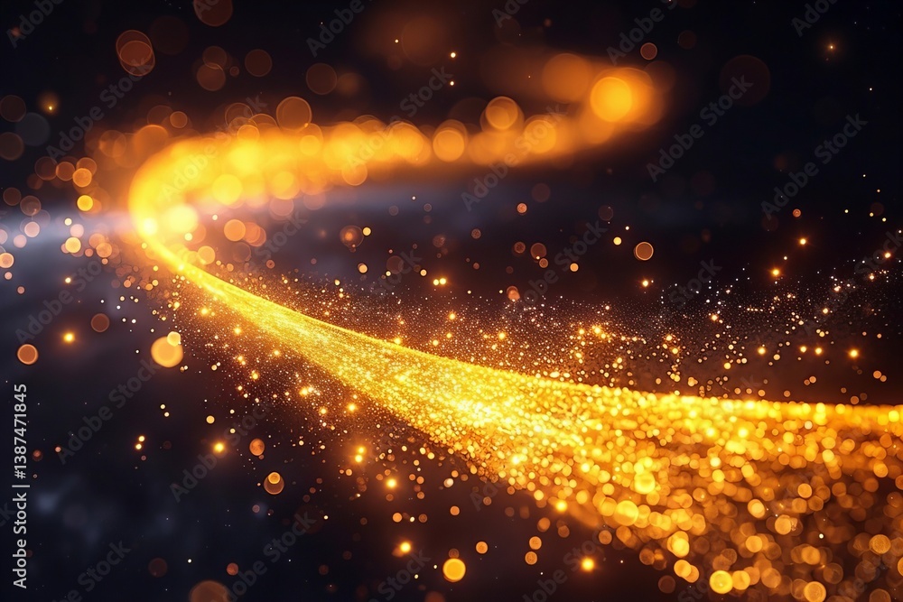 Naklejka premium Close-up Capture of Vibrant Yellow Light Swirling in Cosmic Patterns, Evoking a Hyperspace Jump to Unknown Galaxy