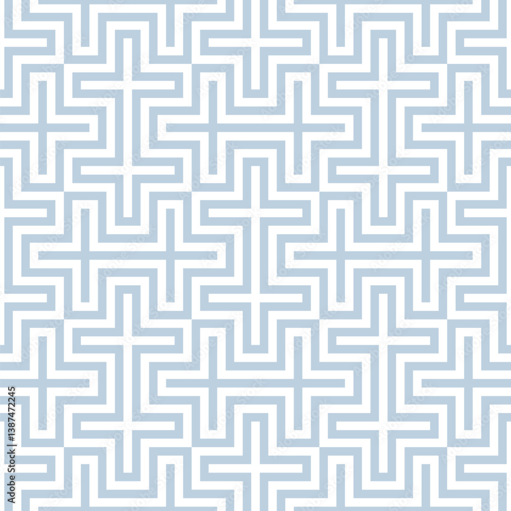 Seamless repeating pattern with an abstract design of concentric interlocking geometric elements in light blue and white. Linear monochrome texture. Modern trendy style. Vector illustration. Seamless repeating pattern with an abstract design of concentric interlocking geometric elements in light blue and white. Linear monochrome texture. Modern trendy style. Vector illustration.