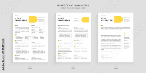 Minimal yellow accent resume and cover letter design template for job search