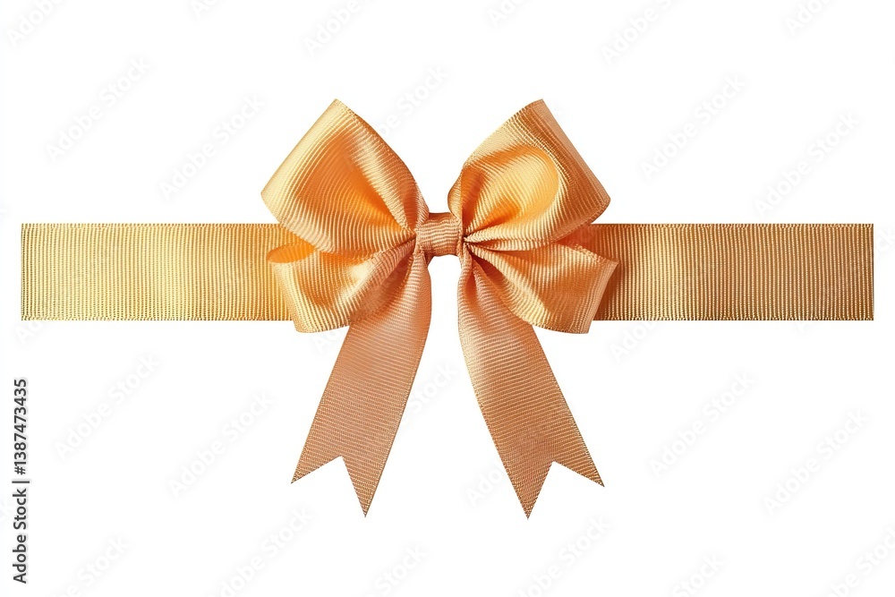 Fototapeta premium Golden Ribbon Bow on White Background for Gift Wrapping