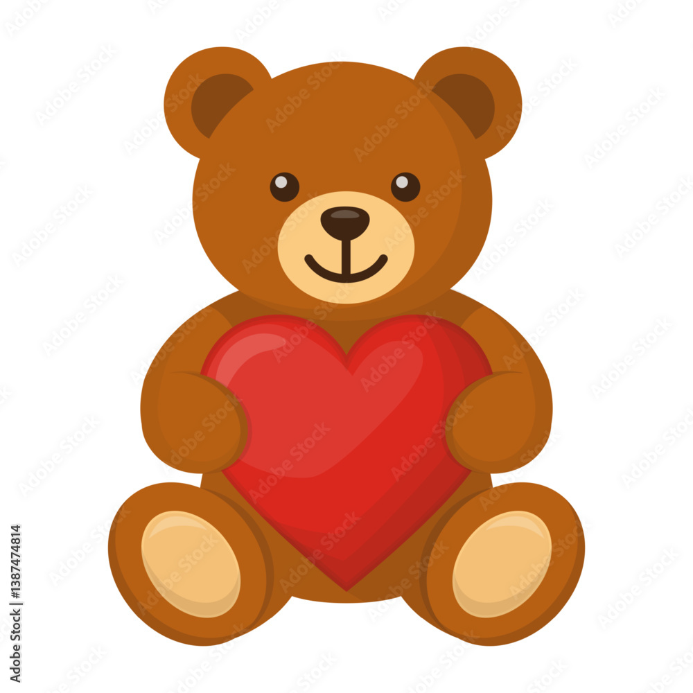 Naklejka premium Cute Brown Bear Holding a Red Heart Vector Illustration Image