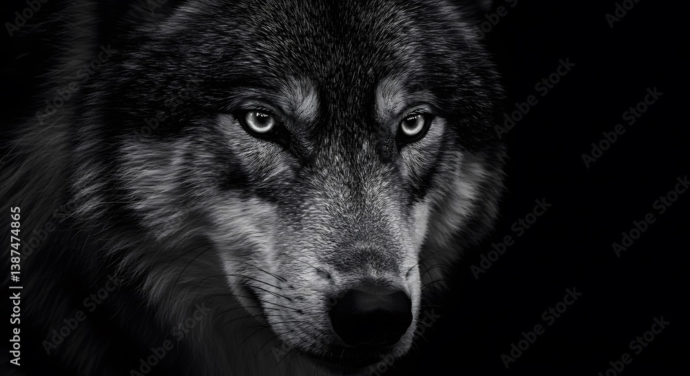 Wolf face on black background wallpaper