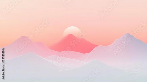 Sunset over mountain range with pink sky background, for wallpaper or backdrop use