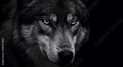 Obraz na płótnie Wolf face on black background wallpaper w salonie