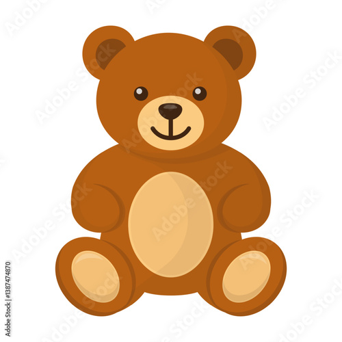 Smiling Brown Bear Toy Sitting Upright Vector Illustration Image