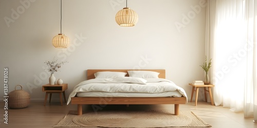 Serene Japandi Bedroom Style Bright Wall
