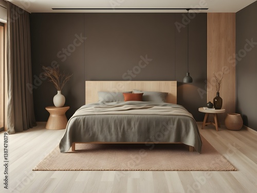Dark Japandi Style Bedroom Warm Wood