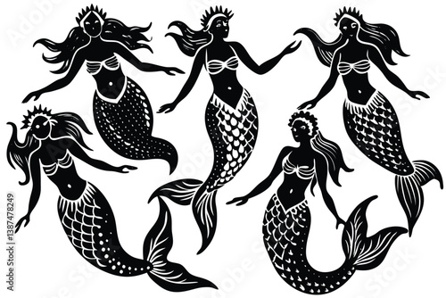 Hand-Drawn Mermaid – Nautical Engraved Vector Art