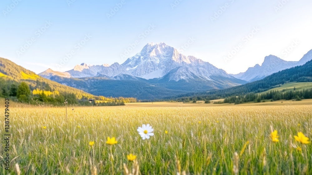 Fototapeta premium Majestic mountain vista over a golden field