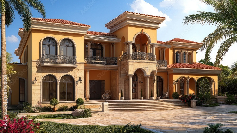 Fototapeta premium Luxury Mediterranean Villa Architectural Design Rendering
