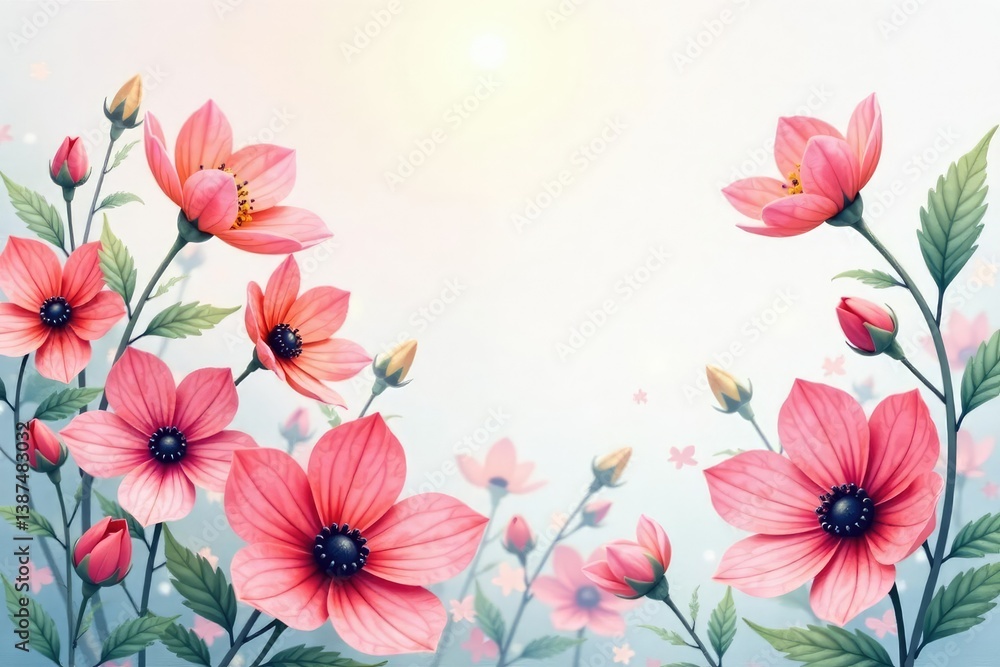 Delicate watercolor flowers blend seamlessly, creating a dreamy effect , texture, plant Delicate watercolor flowers blend seamlessly, creating a dreamy effect , texture, plant