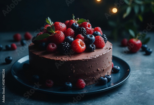 Delicious Chocolate Black Forest Cake with Fresh Berries Topping