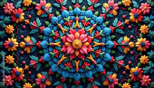 Intricate floral motif within a hexagonal grid , honeycomb, repeat