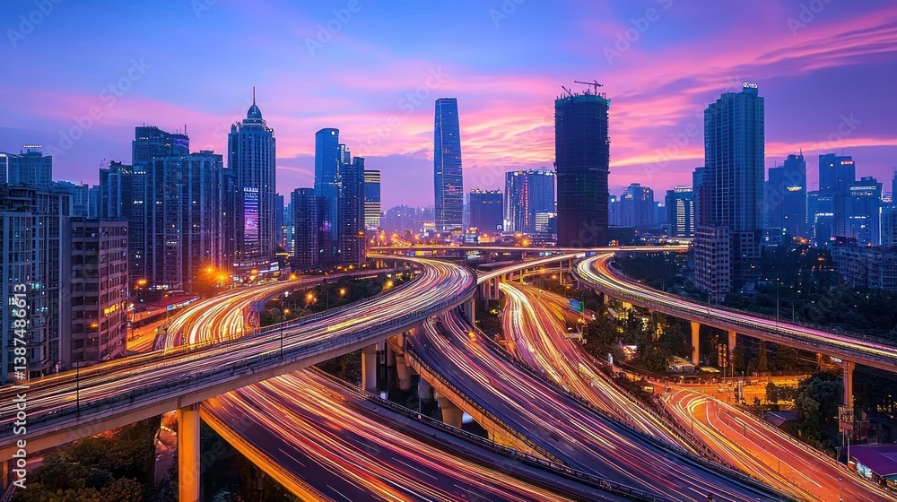 Obraz premium Cityscape at Dusk: A Symphony of Lights and Motion